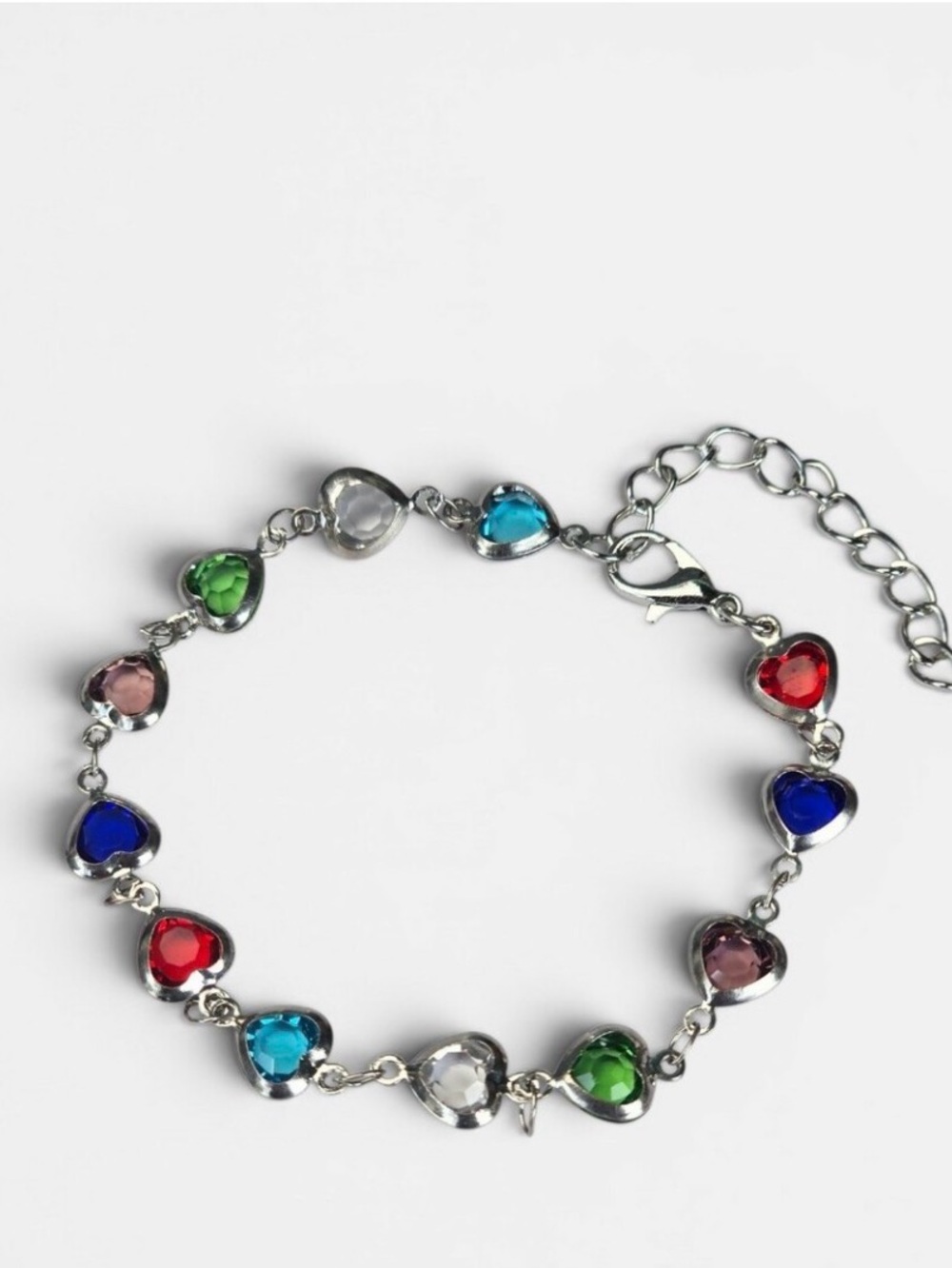 Colorful Silver Tone Heart Crystal Charm Bracelet‎